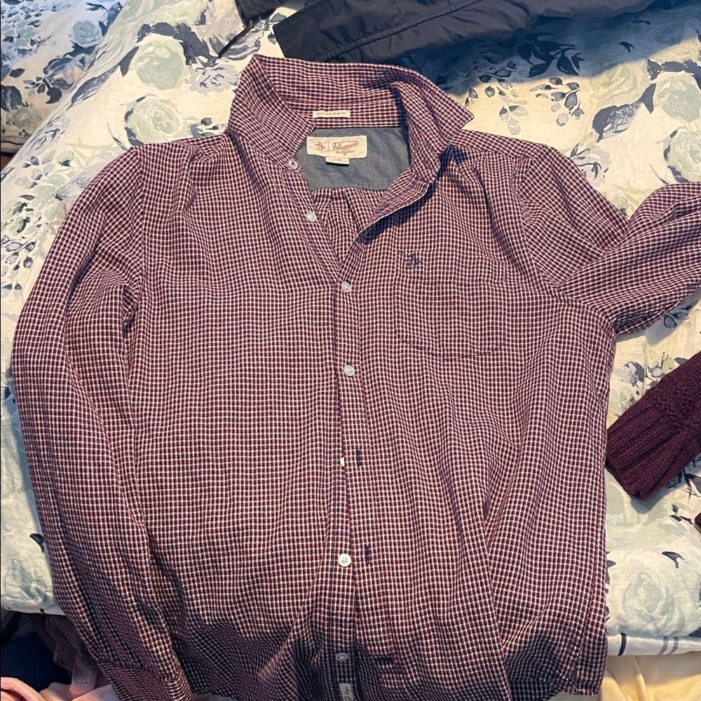 Original Penguin Maroon Checkered Button-Down Shirt
